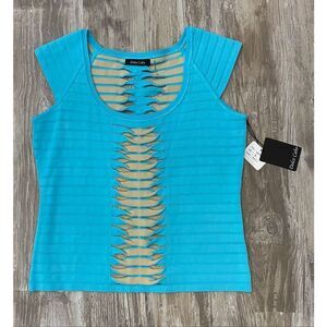 Dolce Cabo Aqua Blue Cutout Shirt Blouse Sz L